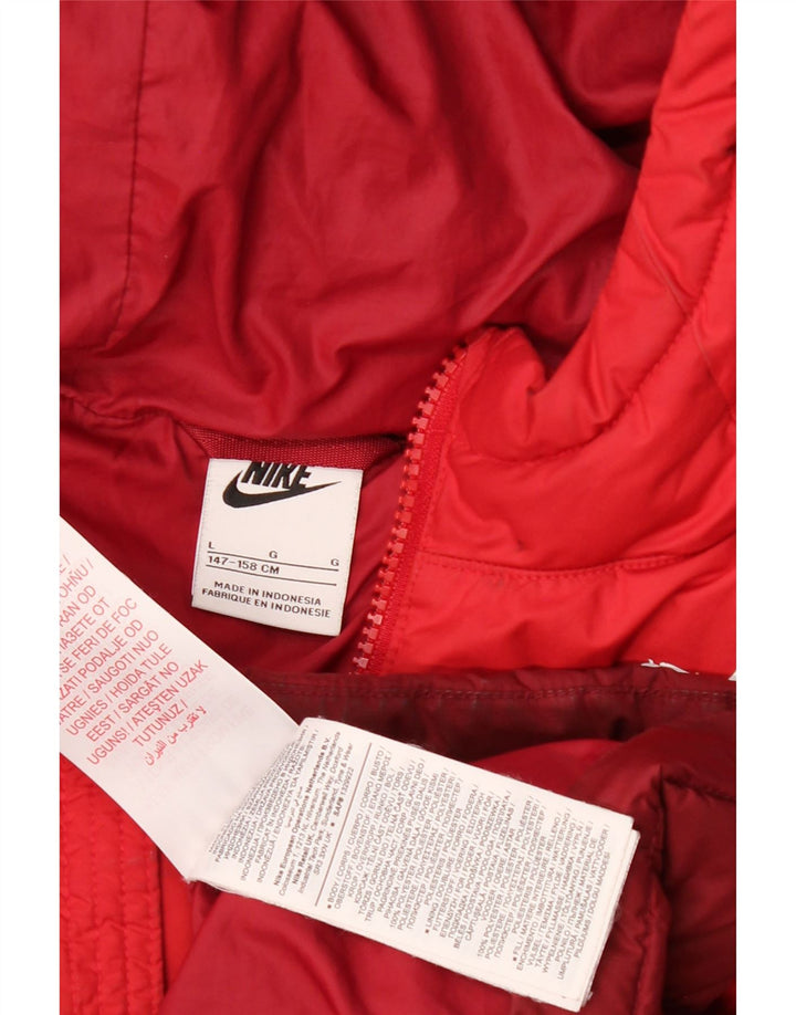 Jachetă căptușită cu glugă Nike pentru băieți 12-13 ani, mare, roșu, poliester color bloc