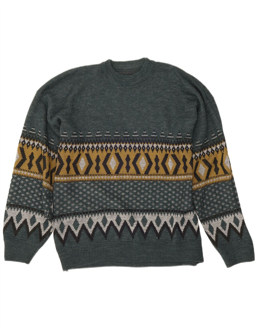Pulover vintage pentru bărbați cu decolteu triplu, mare, verde, geometric