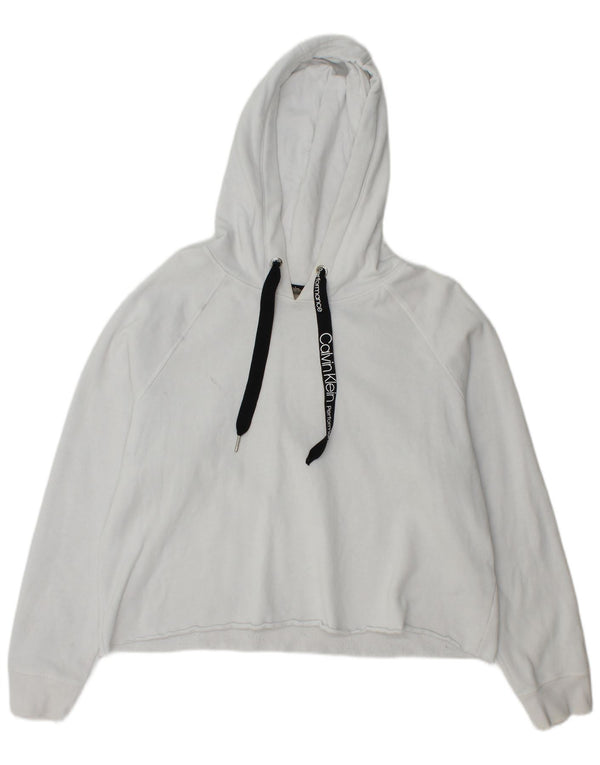 Pulover Calvin Klein Crop Oversized Hoodie pentru femei UK 10 Bumbac alb mic