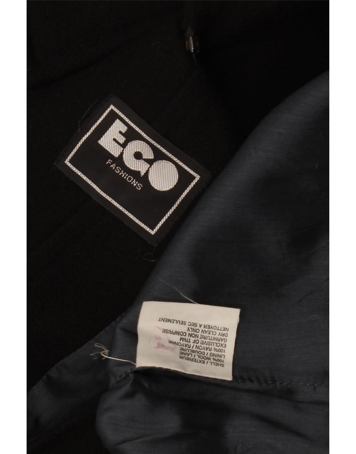 Duffle Coat supradimensionat pentru femei Vintage UK 14 Medium Negru Lână