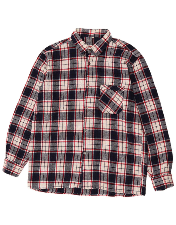 Cămașă de flanel cu carouri vintage pentru bărbați, albastru bleumarin mediu