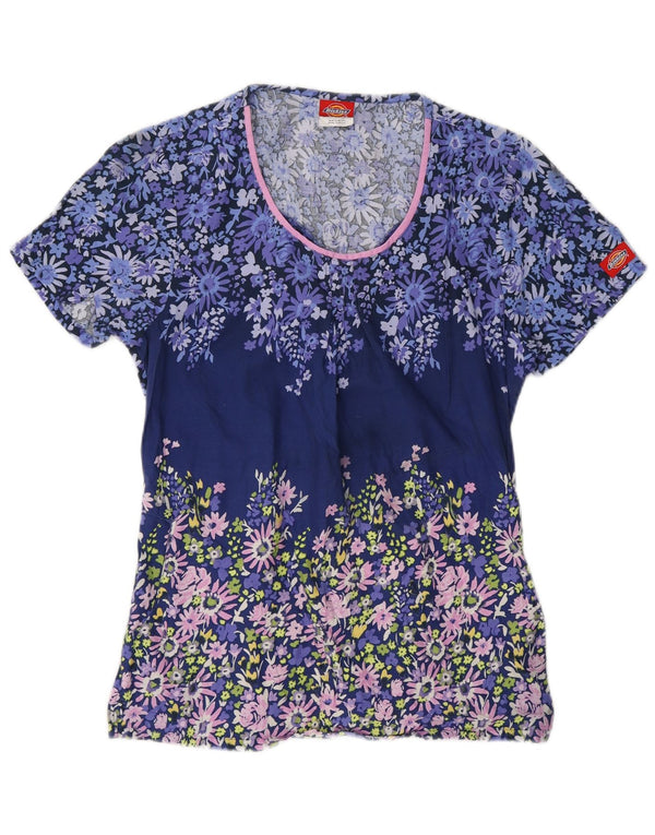 Bluză cu mânecă scurtă pentru femei Dickies, UK 10, bumbac floral, albastru mic