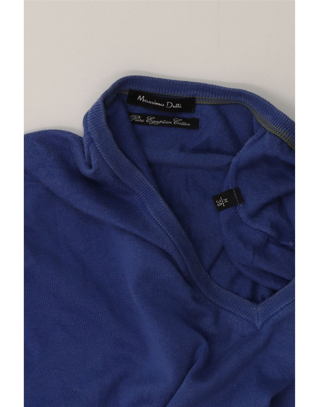 Pulover Massimo Dutti pentru bărbați, cu decolteu în V, bumbac albastru mediu