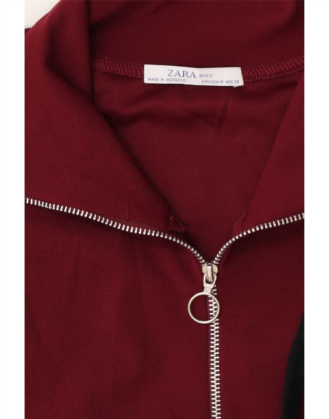 Top de trening Zara pentru femei, cu fermoar, cu gât, pulover, UK 14 Burgundy mediu