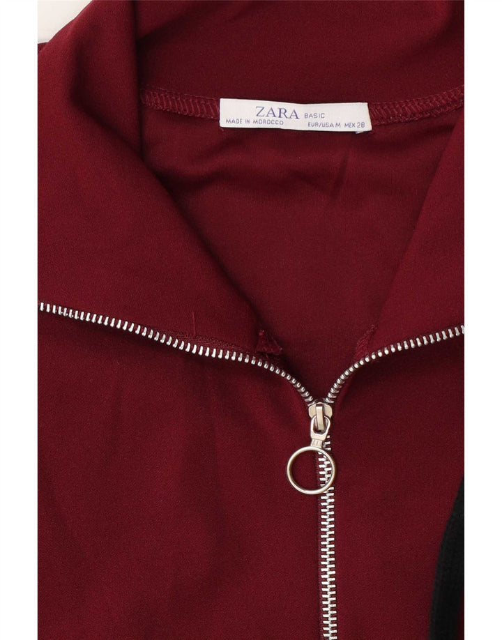 Top de trening Zara pentru femei, cu fermoar, cu gât, pulover, UK 14 Burgundy mediu