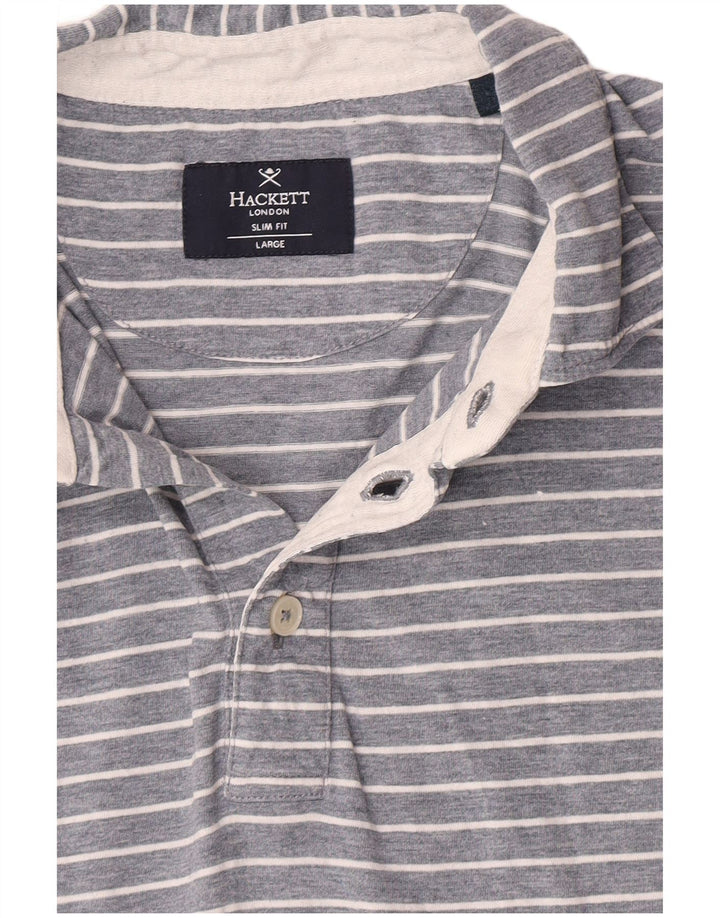 Tricou polo pentru bărbați Hackett Slim Fit, mare, gri cu dungi