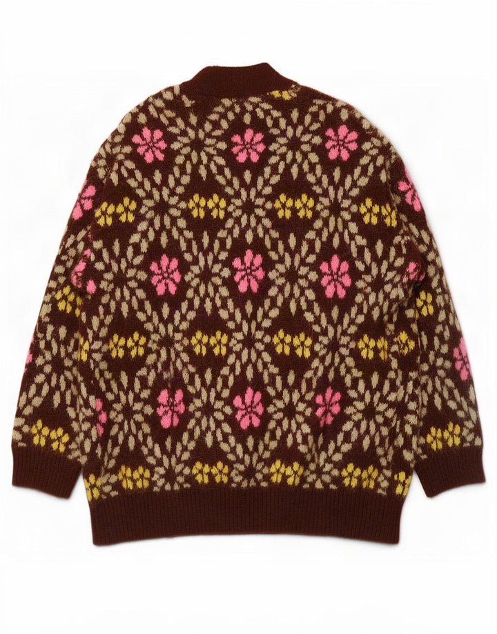Pulover cardigan supradimensionat pentru femei Zara UK 12 Maro mediu Poliester floral