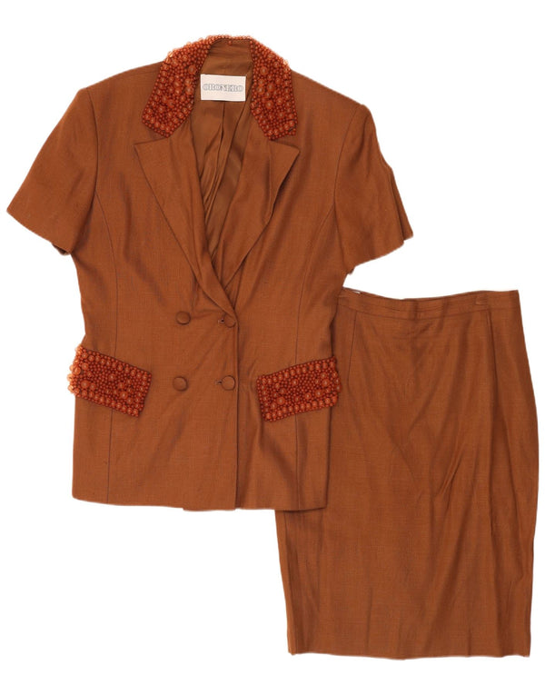 Vintage Womens Double Breasted 2 Piece Skirt Set UK 14 Large W32 Brown