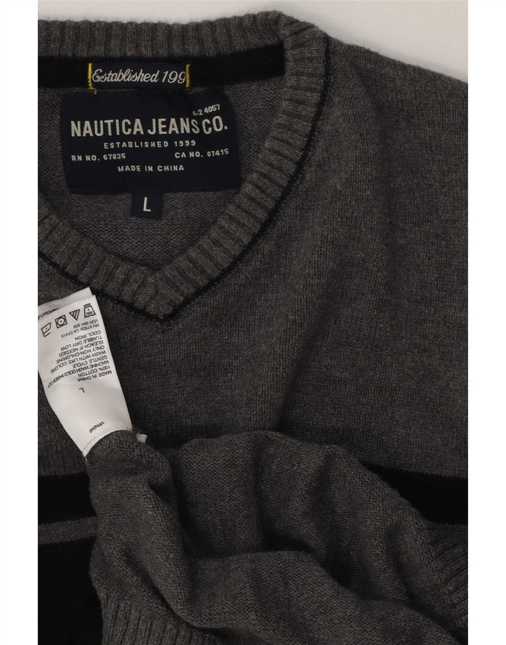 Nautica Pulover cu decolteu în V pentru bărbați, bumbac mare, gri