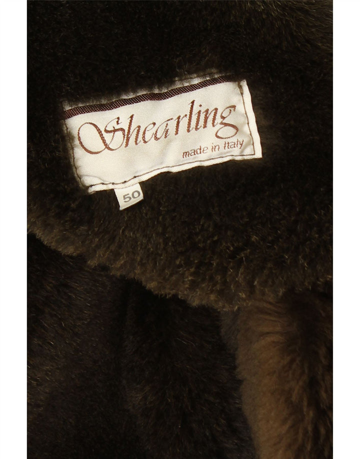 Pardesiu din shearling cu glugă pentru bărbați VINTAGE IT 50 mare din shearling kaki