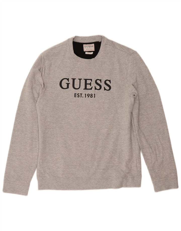 Pulover pentru bărbați Guess Slim Fit, bumbac, gri mediu