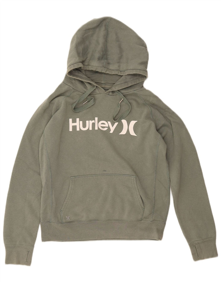 HURLEY Pulover cu glugă cu grafic pentru femei UK 14 Bumbac verde mediu