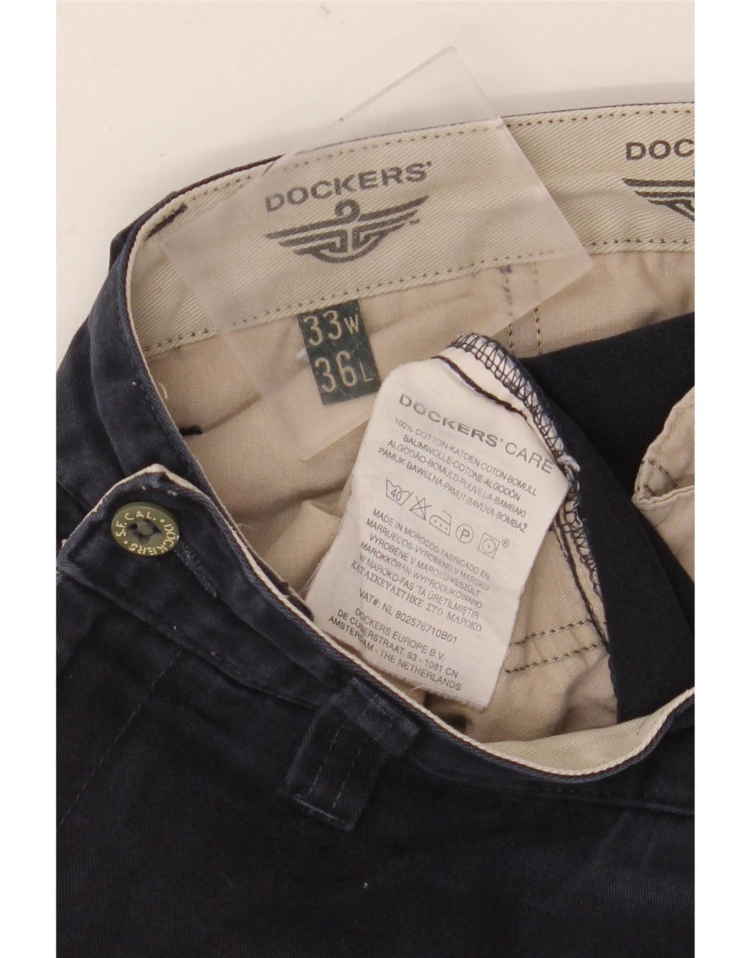 DOCKERS Pantaloni chino drepți kaki pentru bărbați L33 L32 bumbac bleumarin