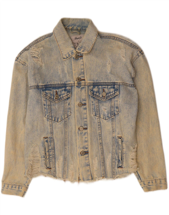 DENIM & CO Womens Oversized Distressed Denim Jacket UK 8 Small Blue Cotton Vintage Denim & Co and Second-Hand Denim & Co from Messina Hembry 