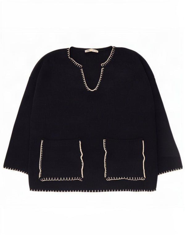 Pulover cu decolteu în V supradimensionat pentru femei Zara UK 14 Medium Bleumarin