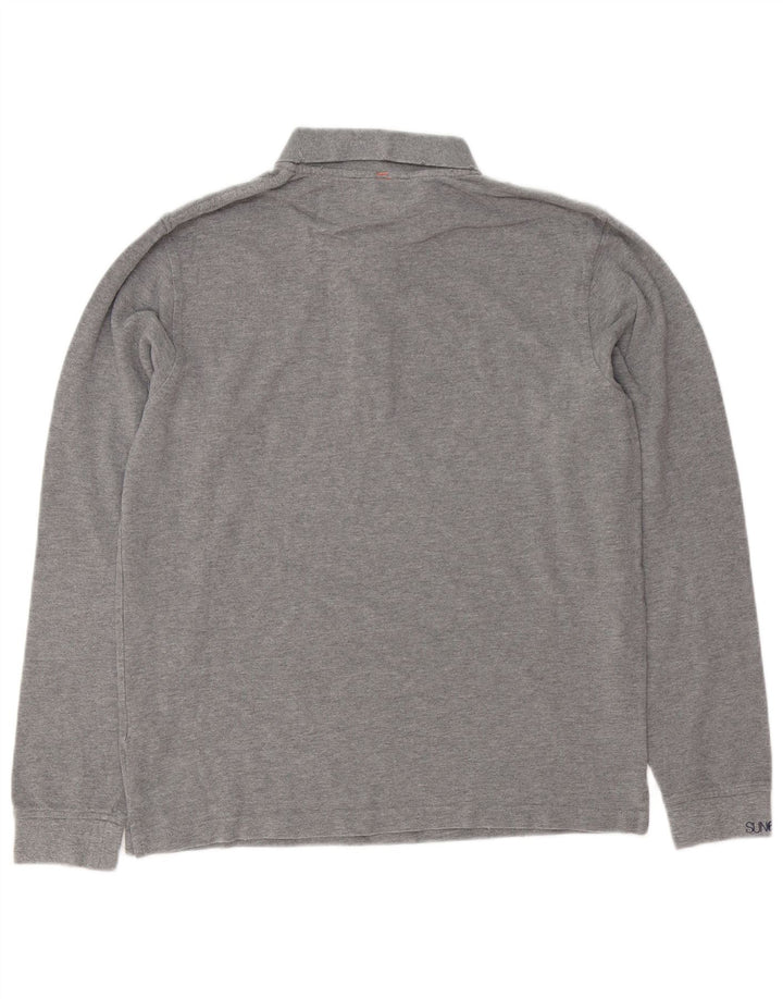 Sun68 Tricou polo cu mânecă lungă pentru bărbați, bumbac gri mare