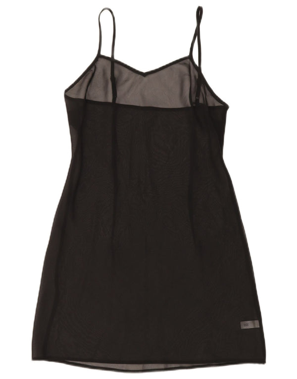 Rochie cu slip transparent pentru femei vintage UK 8 Small Black Silk