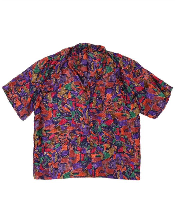Bluză de cămașă cu model abstract pentru femei vintage UK 16 mare, multicoloră
