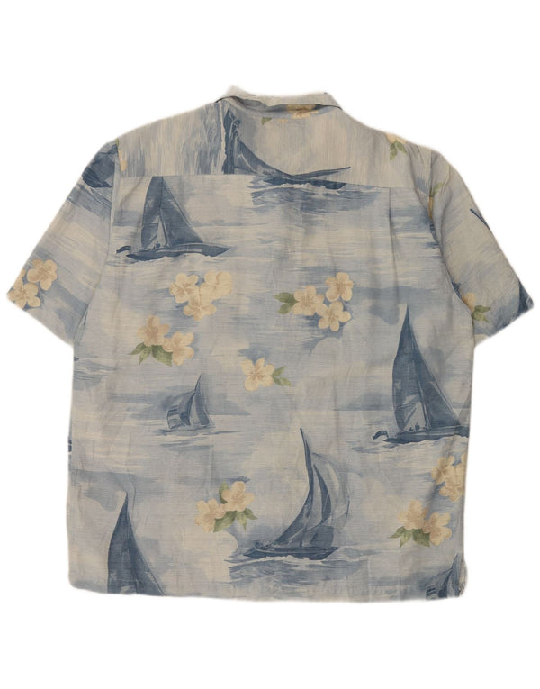 Cămașă Vintage pentru bărbați cu mânecă scurtă XL Albastru Floral Mătase