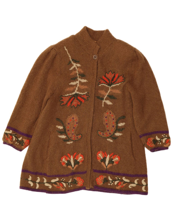 Pulover cardigan cu paragate cu grafic pentru femei vintage UK 14, maro mediu, floral