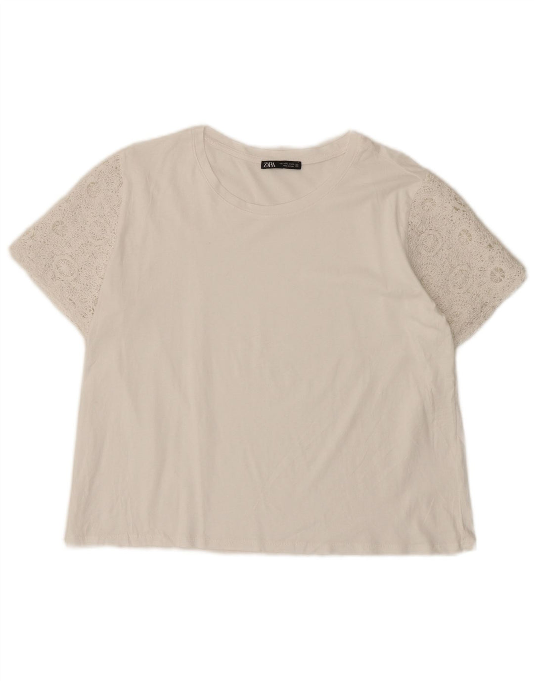 Top tricou pentru femei Zara UK 14 Large White Floral