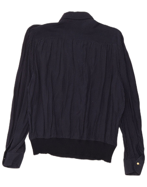 Bluză cămașă pentru femei VINTAGE UK 16 mare, albastru marin, viscoză cu pete