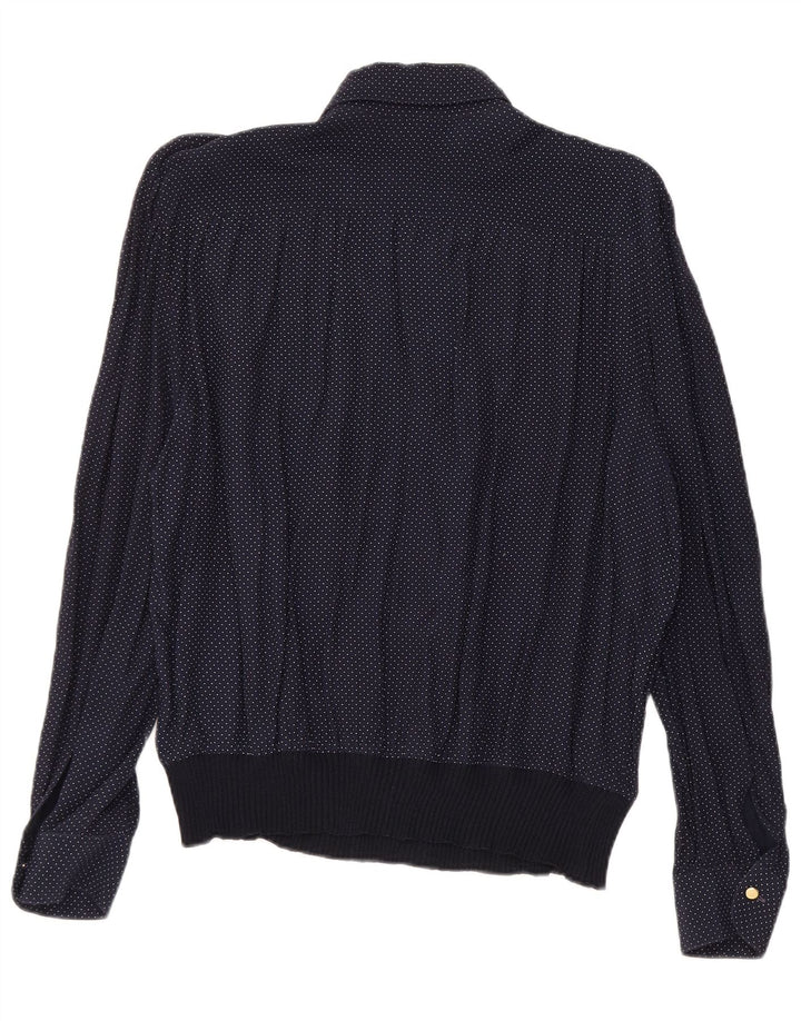 Bluză cămașă pentru femei VINTAGE UK 16 mare, albastru marin, viscoză cu pete