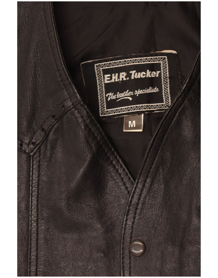 Vestă din piele vintage pentru bărbați, piele medie neagră