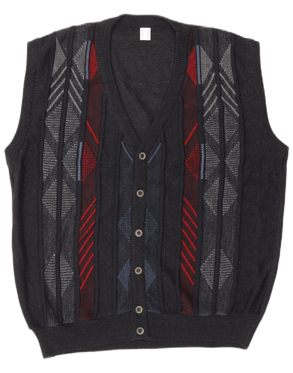 Pulover cardigan fără mâneci pentru bărbați VINTAGE IT 52 Large Gri Argyle/Diamond