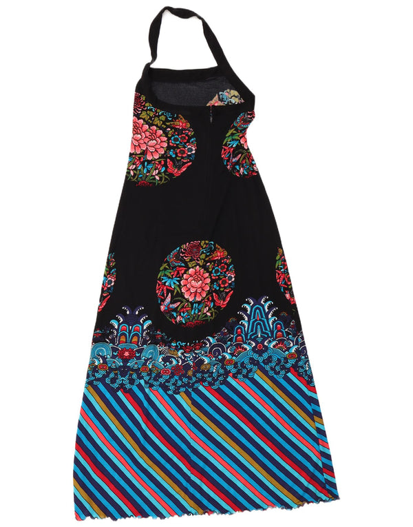 Rochie de damă vintage cu Halter Maxi UK 10 Mic Negru Floral