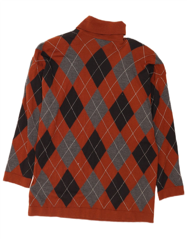 Pulover vintage cu gât polo pentru femei EU 38 Maro mediu Argyle/Diamond