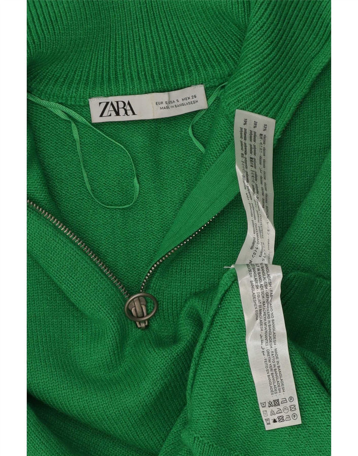 Pulover pentru femei Zara, supradimensionat, cu fermoar, cu gât, UK 10, poliester verde mic