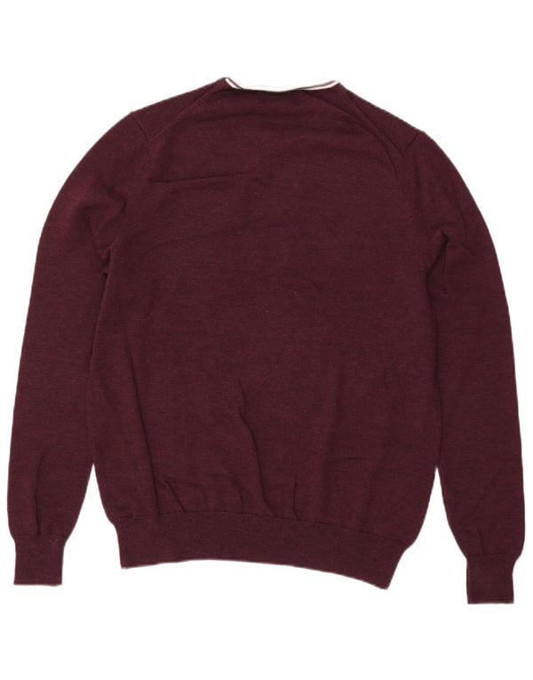 Fred Perry Mens Crew Neck Jumper Sweater Large Burgundy Merino Wool
