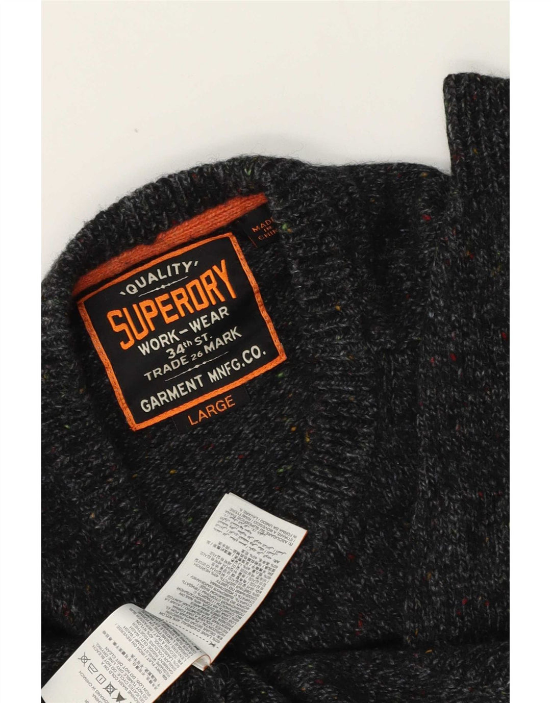 Pulover pentru bărbați Superdry cu decolteu triplu din lână mare, gri cu pete