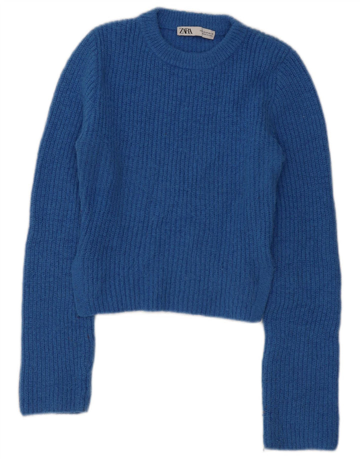 Pulover pentru femei Zara Crop Crew Gate UK 12 Poliester albastru mediu