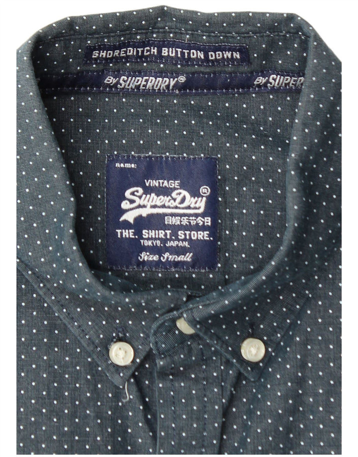 SUPERDRY Mens Shirt Small Navy Blue Spotted Cotton