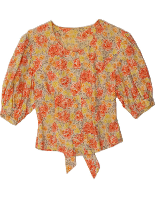 Bluză cămașă pentru femei VINTAGE cu mânecă jumătățită UK 10 mic, multicoloră, florală