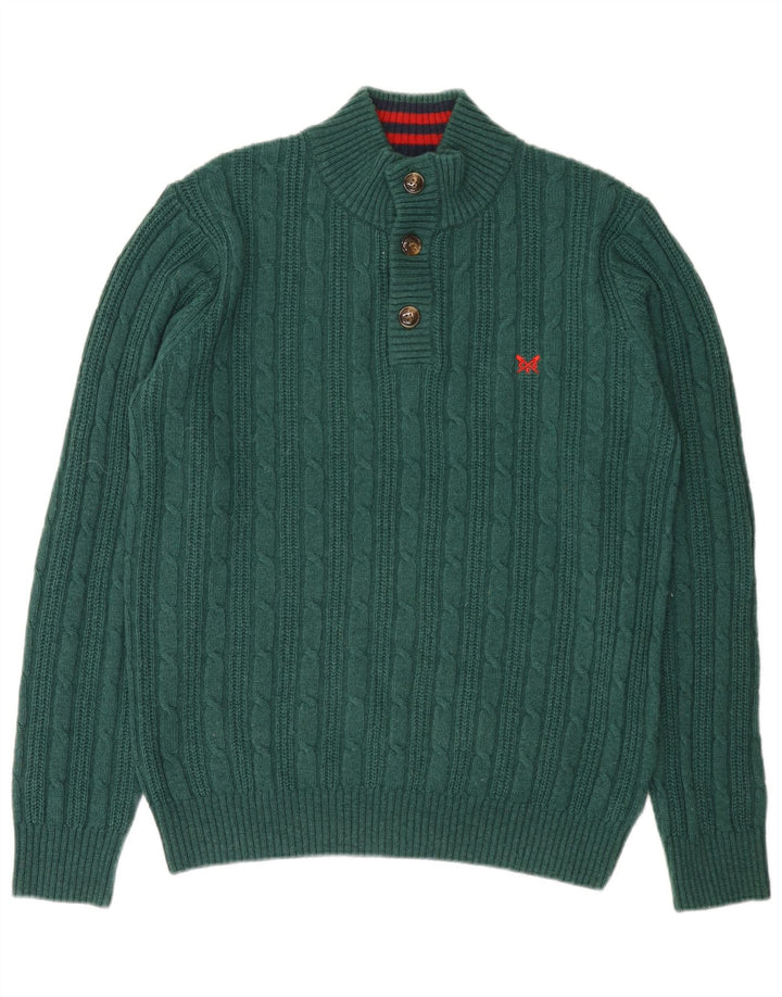 Crew Clothing Pulover pentru bărbați cu gât cu nasturi Nailon verde mediu
