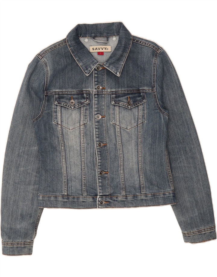 SAVVY Womens Denim Jacket UK 14 Large Blue Cotton Vintage Savvy and Second-Hand Savvy from Messina Hembry 