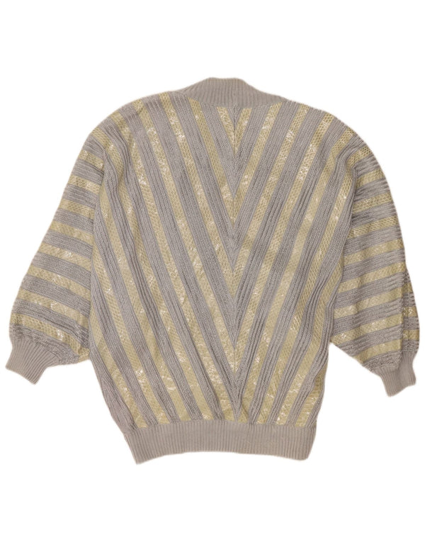 Hettabretz Pulover Cardigan Liliac pentru Femei UK 18 XL Gri Animal Print Matase