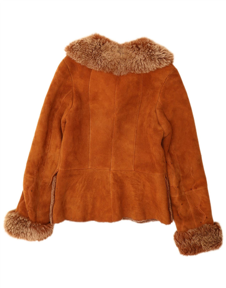 Jachetă din shearling vintage pentru femei UK 12 din piele maro medie