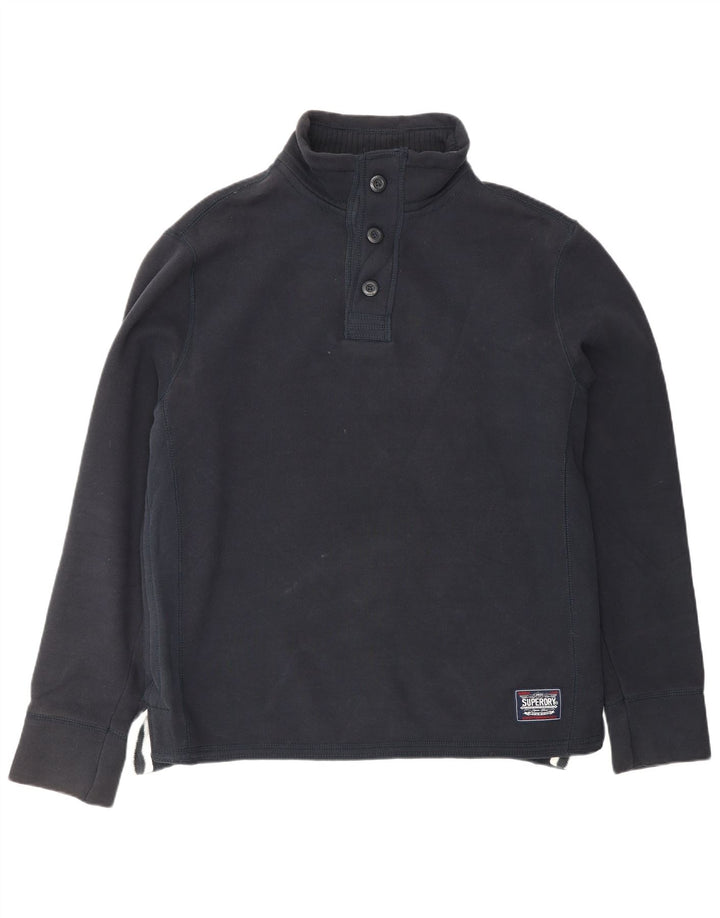 Pulover pentru bărbați Superdry, cu grafic, cu gât cu nasturi, XL, bumbac bleumarin