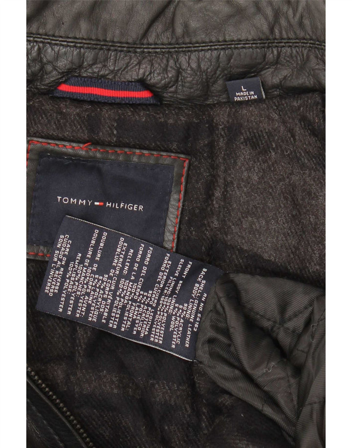 Geacă militară din piele Tommy Hilfiger pentru bărbați UK 40 Large Black