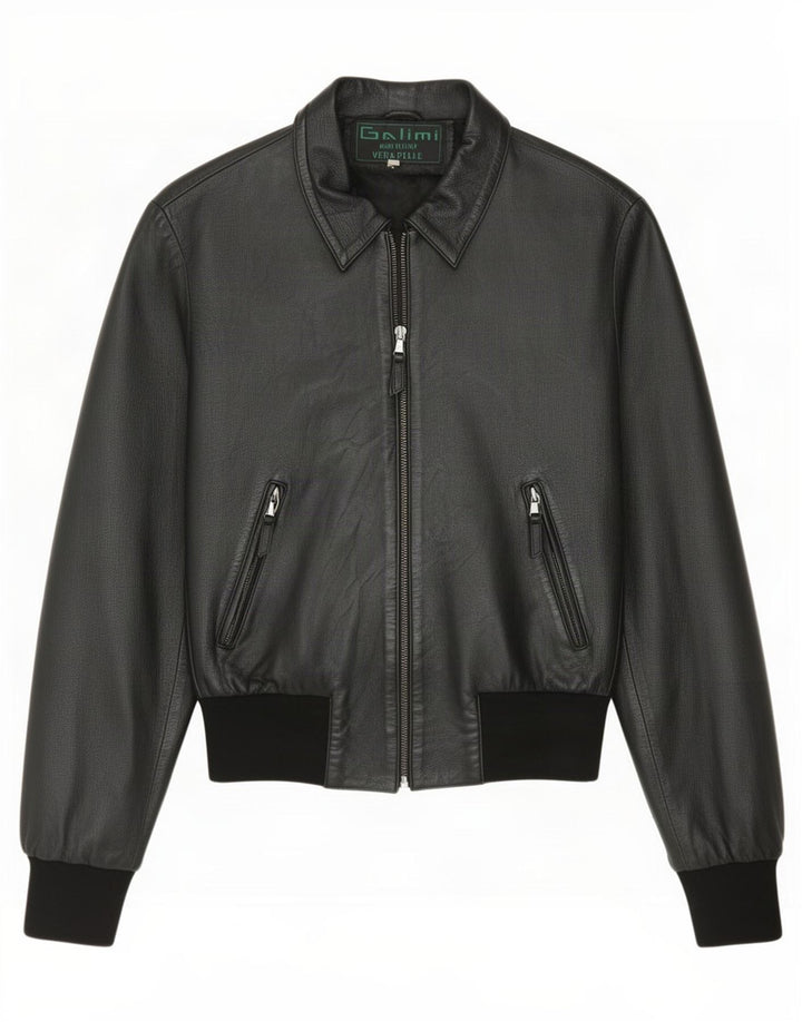 Jachetă Bomber din piele vintage pentru femei IT 44 Medium Black