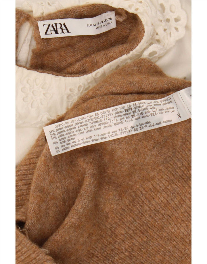 Pulover pentru femeie Zara, cu gât de barcă, pulover UK 14 Poliester maro mediu