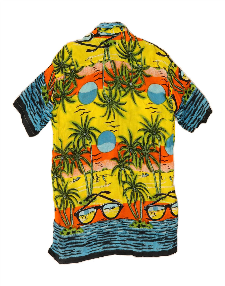 VINTAGE Mens Abstract Pattern Short Sleeve Shirt Medium Yellow Hawaiian Vintage Vintage and Second-Hand Vintage from Messina Hembry 