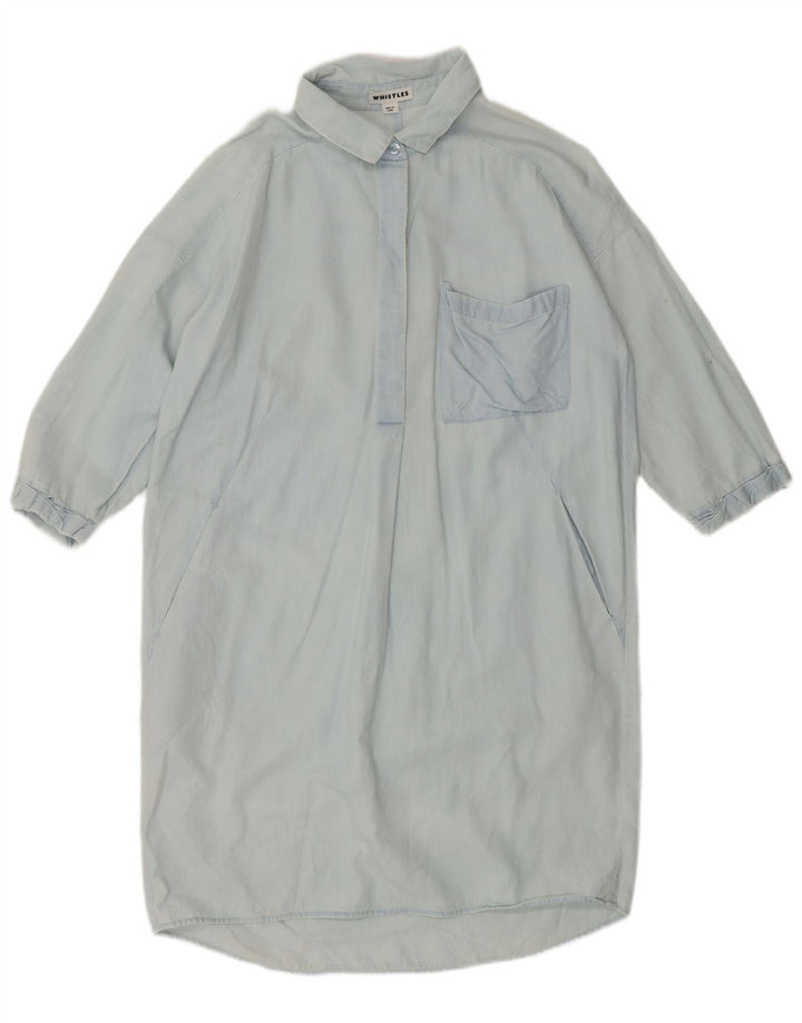 Whistles Rochie cămașă cu pulover pentru femei, UK 10, mic, albastru, bumbac