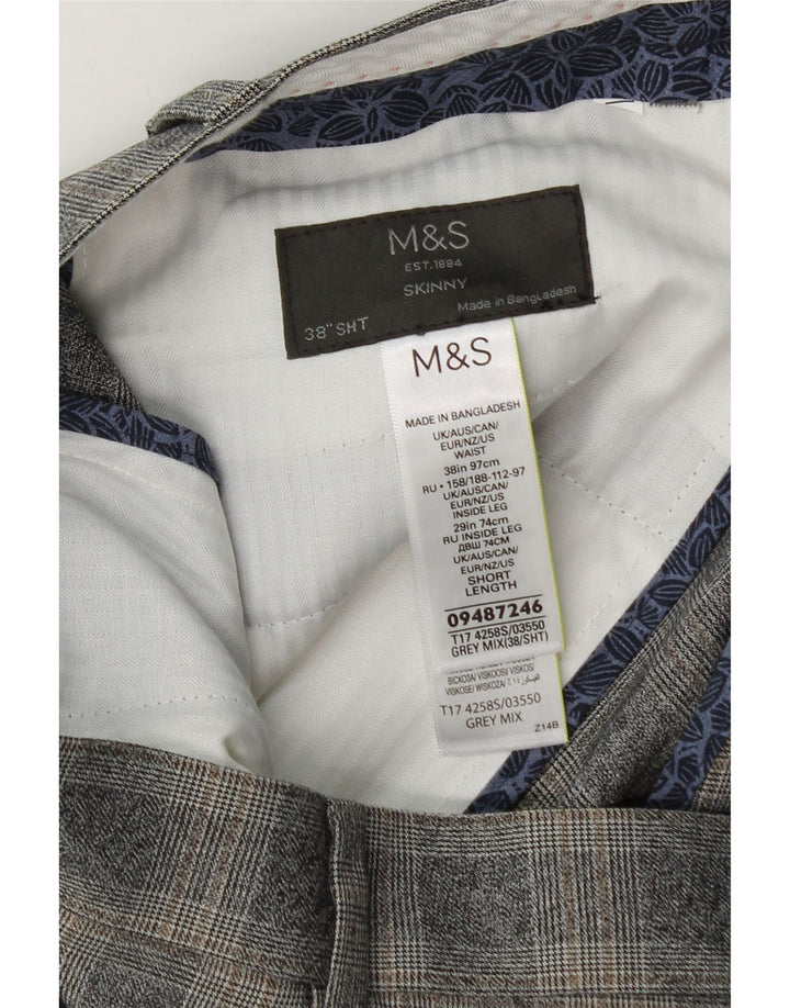 Pantaloni de costum subțiri pentru bărbați Marks & Spencer L38 L29 poliester cu carouri gri
