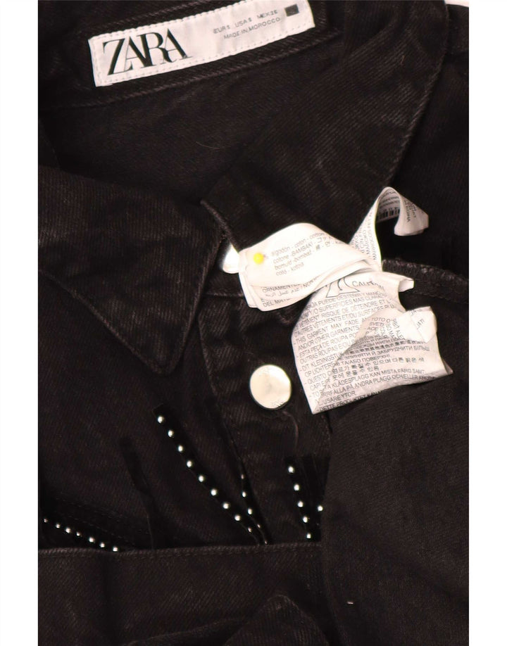 Cămașă supradimensionată pentru femei Zara din denim UK 10 mic bumbac negru