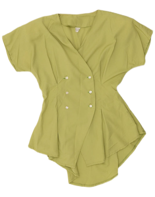 Bluză cămașă cu mânecă scurtă pentru femei vintage UK 10 mic verde viscoză